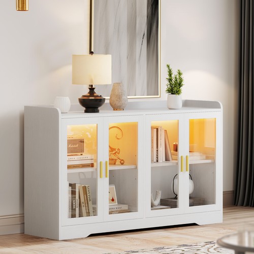55 inch Sideboard Storage Coffee Bar Cabinet w/ LED Light Kitchen Dining Room - Picture 5 of 20