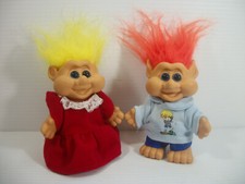 Vintage 2 Trolls I. T. B, 1991 Orange Hair Boy  Yellow Hair Girl Dressed Cute