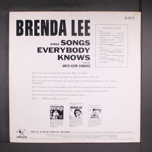 BRENDA LEE: grandma, what great songs you sang! DECCA 12" LP 33 RPM - Picture 2 of 2