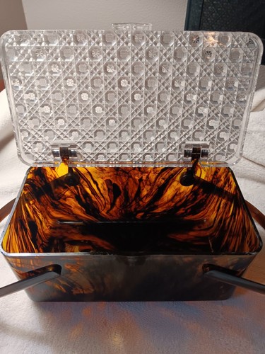 Vintage Bakelite Purses ~Lucite~1950s~Brown, White, And Gold Color - Picture 3 of 23