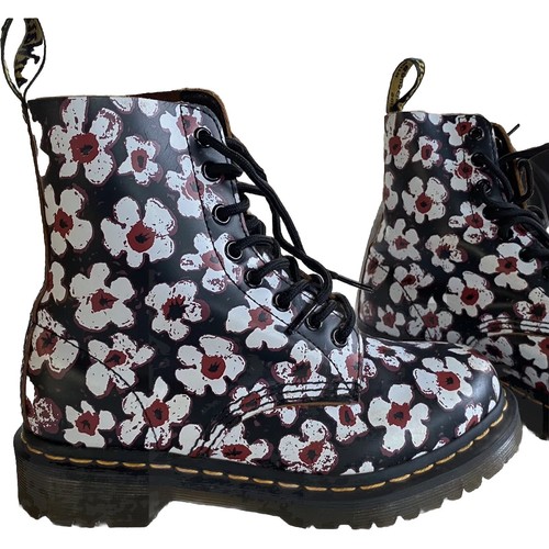 Dr Martens 1460 Pascal Pansy Fayre Red Daisy Floral Leather Ankle Boots US6 UK4 - Picture 4 of 16