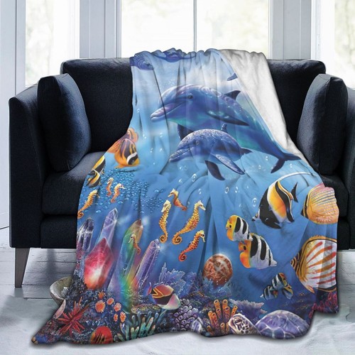 Dog Wolf Dolphin Fish Flamingo Flannel Bedspread Sofa Throw Blanket Holiday Gift - Picture 3 of 15