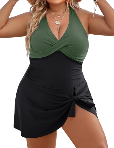 Women plus Size Swim Dress Swimsuit One Piece Tummy Control Bathing Suits Modest - Picture 11 of 12