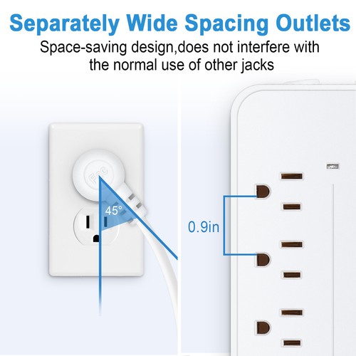 US Power Strip Surge Protector 8 AC Outlets 3 USB Ports + Type C Port 4 FT Cable - Picture 6 of 19