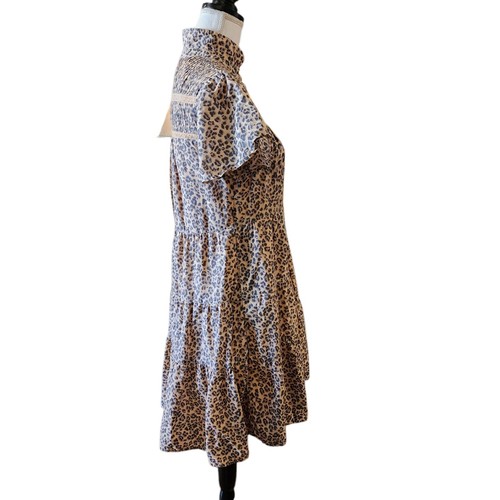 Anthropologie Georgina Shirt Dress Short Sleeve Tiered Leopard Size XSmall - Picture 9 of 13