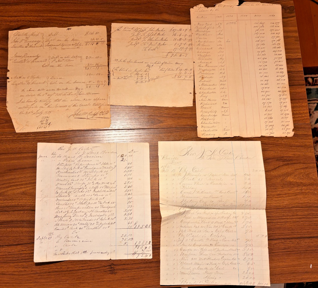 5pc 19th-Century Manuscript Lot – Population Table, Ledgers & Accounts