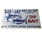 Vintage Bee Jay Bait Sign - Lures Tackle Fishing Porcelain Gas Oil Sign