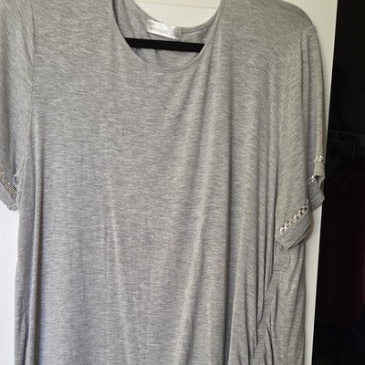 89th + Madison Gray Knit Rhinestone Short Sleeve Round Neck Blouse XL