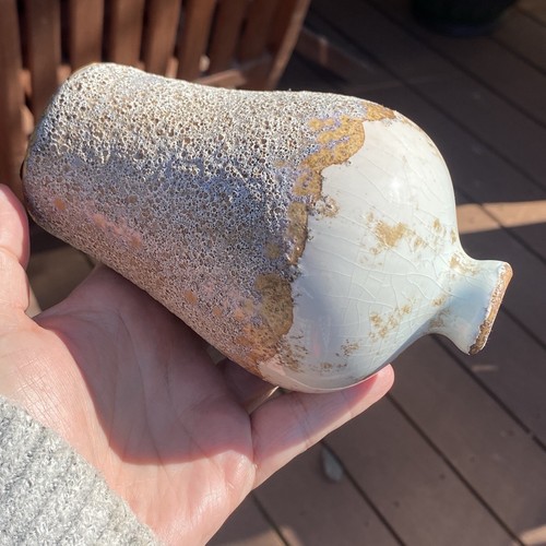 White Textured Glazed Vase Fat Lava Drip Glaze Studio Art Pottery VTG 6” - Picture 2 of 10