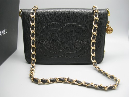 Vintage Chanel Black Caviar Leather Long Bag Wallet