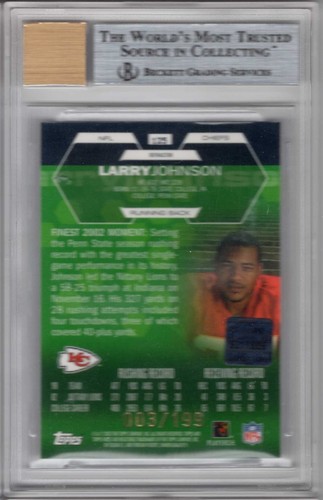2003 LARRY JOHNSON FINEST REFRACTOR AUTO RC #125 3/199 BGS 9 SP CHEIFS GREAT! - Picture 2 of 2