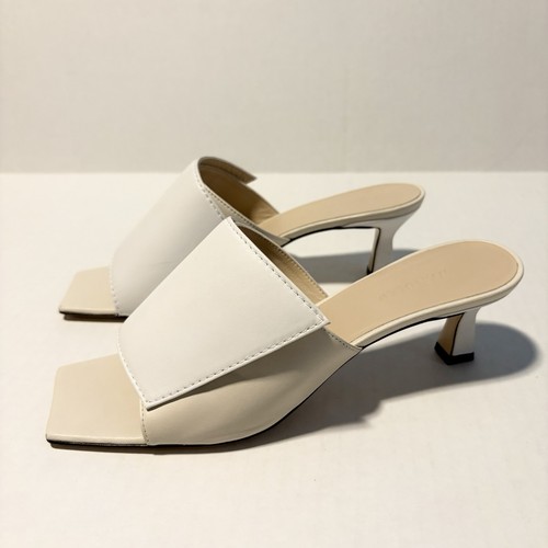Wandler ISA Bi-Color Kitten Heel Slipper Sandal Size 38 Ivory Leather Square Toe - Picture 7 of 13