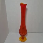 Vtg Amberina Stretch Fenton Ribbed Swung Vase 14.5" Tall