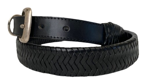 Black Leather Belt by Cole Haan with Braided Strap and Metal Tip - Size 38 - Picture 2 of 9