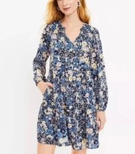 LOFT Womens Dress Multicolor Desert Garden Tiered Pockets Long Sleeve Petite S