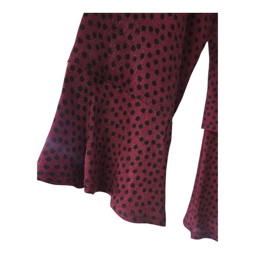 Habitat NWT Womens SMALL Blouse Collared Burgundy Black Polka Dots Button-Up - Picture 3 of 9