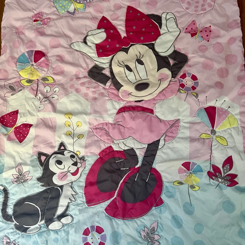 Disney Minnie Mouse y Gatito Figaro Cuna Edredón Manta Rosa Blanco Foto 4 de 4