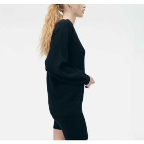 Naadam gerippter Henley-Pullover Damen Größe Small schwarz recyceltes Kaschmir Strickoberteil - Bild 3 von 7