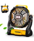 Portable Camping Battery Fan with LED Light, 10400mAh Rechargeable – Black