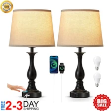 (Set of 2)Bed-Side Table Lamps with USB Ports,Modern Touch Lamps for Nightstand