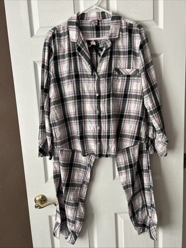 Victoria's Secret Pajama Set Flannel Women Plaid 2 Piece Long Sleeve Pants - Picture 2 of 10