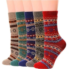 5Pack Women Winter Warm Thermal Lambs Wool Merino Crew Heavy Duty Boot Socks 5-9