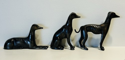 Set of 3 Vintage MCM Bronze Whippet Greyhound Dog Figurine Sculptures 6.5” - Picture 3 of 17