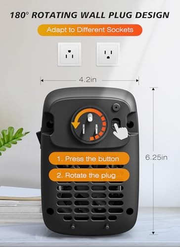 800W Plug in Wall Space Heater with Remote, Small Wall Outlet Heater with - Picture 6 of 7