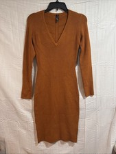 Marciano Guess Sweater Dress Medium Brown Womens Knit Ribbed Bodycon Long Sleeve