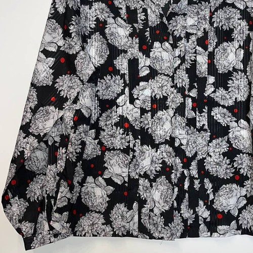 VINTAGE Alice Stuart Black Floral Pleated Mock Collar Button up blouse 14/LG - Picture 12 of 14
