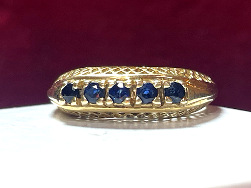 ANILLO BANDA ZAFIRO AZUL ORO 14K PIEDRAS PRECIOSAS NATURALES TALLA 8 VINTAGE 4,3grs - Imagen 3 de 17