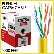 Cat5e Bulk Ethernet Cable 1000ft CMP Plenum Solid 24AWG UTP Pull Box Yellow