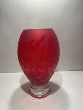 Vtg Memphis Style Red Glass Vase 10x6 Murano Crystal Carlo Moretti  1970 Nice V