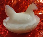 Hen On Nest Milk Glass White Red Comb Westmoreland Salt Dip Mini Head Tilt Vtg.