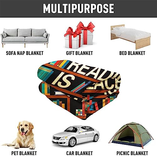 Books Throw Blanket 60" x 80" Plush Blankets for Couch Sofa Bed,Soft Cozy - Picture 7 of 8