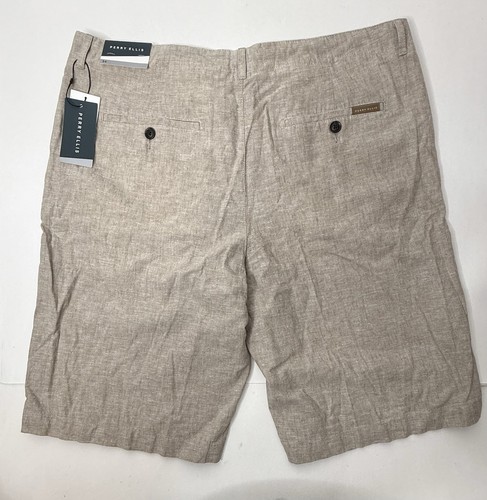 PERRY ELLIS Linen Blend Short Drawstring Tan Size 34 Casual Formal Bermuda NEW - Picture 15 of 16