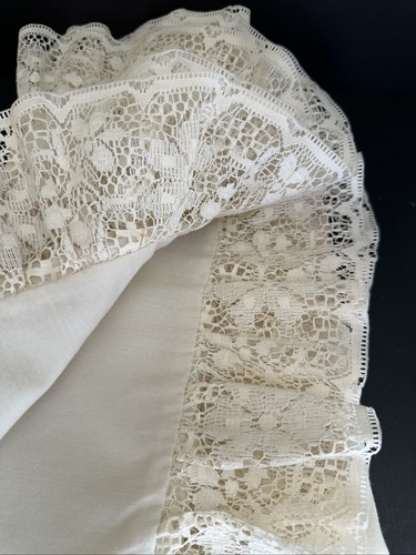Vintage Rüschen Spitze Standard Kissenbezüge Kissenbezüge Paar Beige Elfenbein Landhaus - Bild 9 von 23