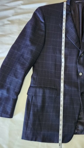 Mens Blazer 46R Canali Blue Label Windowpane Plaid Navy Blue Wool SMALL HOLE - Picture 17 of 20
