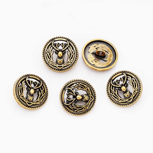 5pcs deer head metal buttons for textile sewing or handicraft projects 18/23mm - Picture 5 of 9
