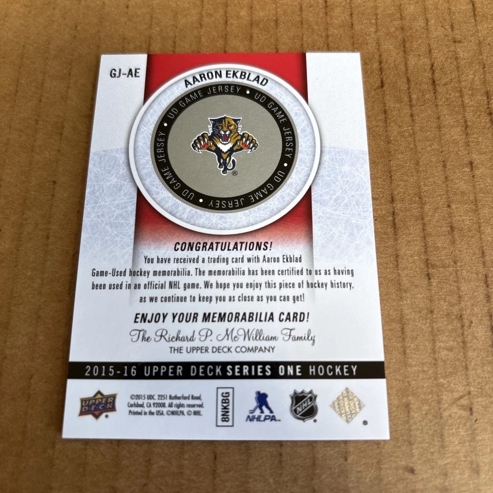 2015-16 Upper Deck Game JSY RELIC Aaron Ekblad #GJ-AE Panthers Hockey Card (f3) - Image 2 of 2