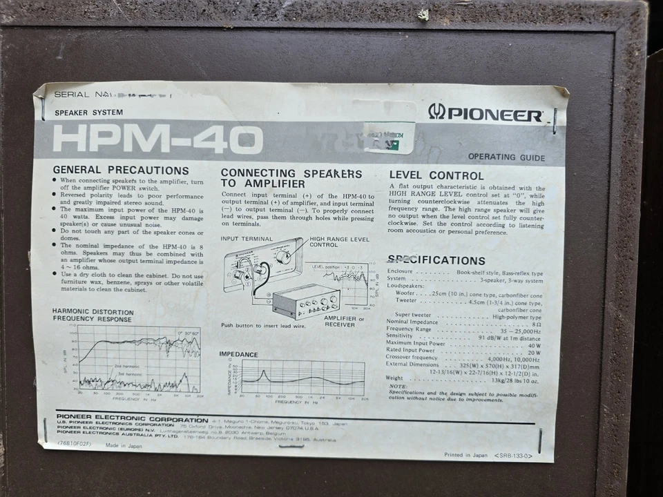 Pioneer HPM 40, coppia SpeakerSystem, 40/20Watt, 8♎️, coppia, anni 70,  - Immagine 4 di 4