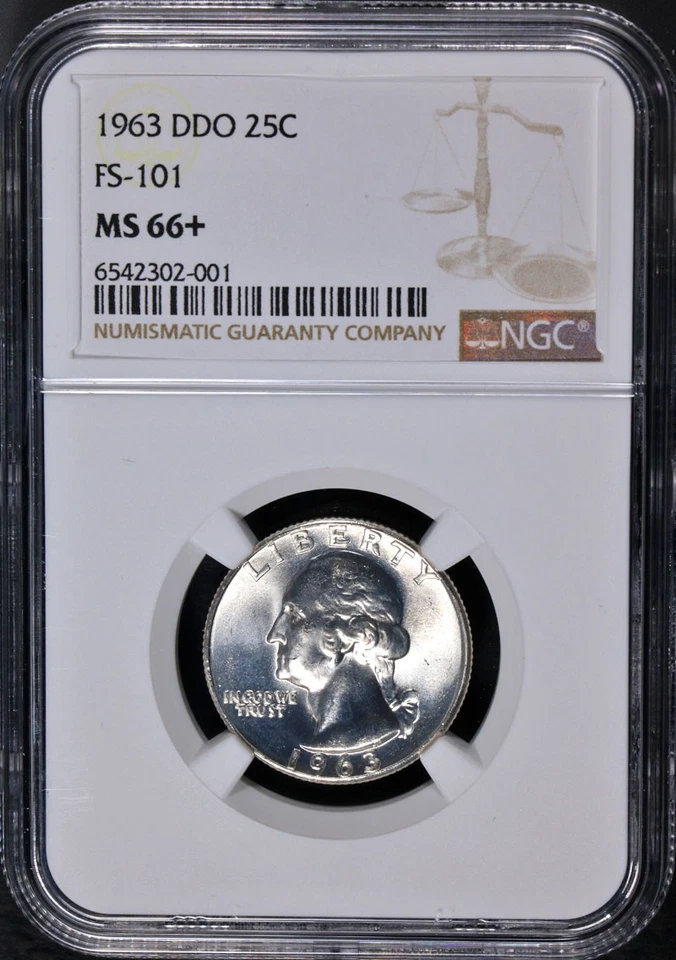 1963-P Washington Quarter DDO FS-101 NGC MS66+ Blazing White Gem Strong Strike - Image 3 of 4