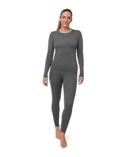  Merino Wool Base Layer Set Women, Top and Bottom Set, Thermal Small Grey