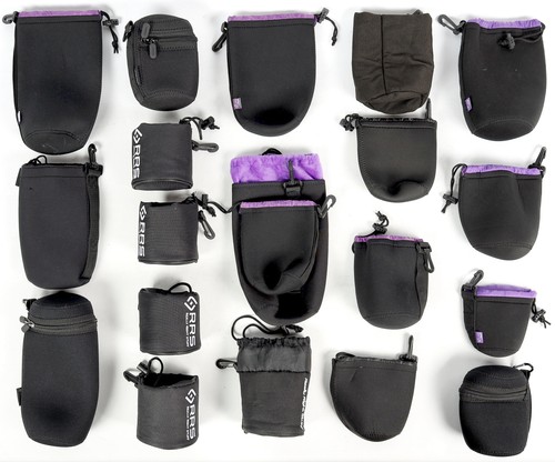 Lot of 20 Assorted Brand Padded Lens Pouches, Black (Untested)