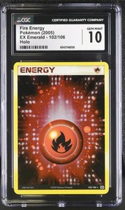 CGC 10 GEM MINT Fire Energy 2005 EX Emerald 102/106 Holo Pokemon Card