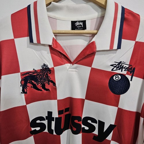 Camiseta de fútbol Stussy World Tour talla M roja y blanca a cuadros manga larga - Imagen 12 de 15