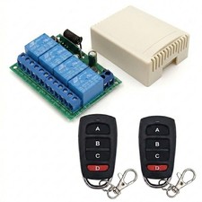 433MHz RF Wireless Remote Control Switch 4CH 12V 24V Relay Receiver 2 Remotes