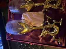 Wine Glass Set w/Gold Dragons Design Set of 2 New In Box Pavone Made In Italy