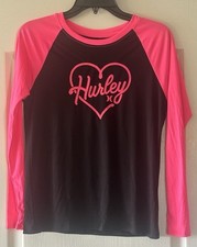 Hurley Brand Pink And Black Youth Large 14-16 Girls Long Sleeve UPF 50 Shirt.