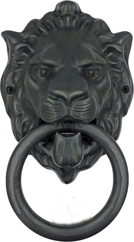 Llamador de puerta con cabeza de Royal Lions de latón macizo (óxido negro) - Imagen 3 de 6